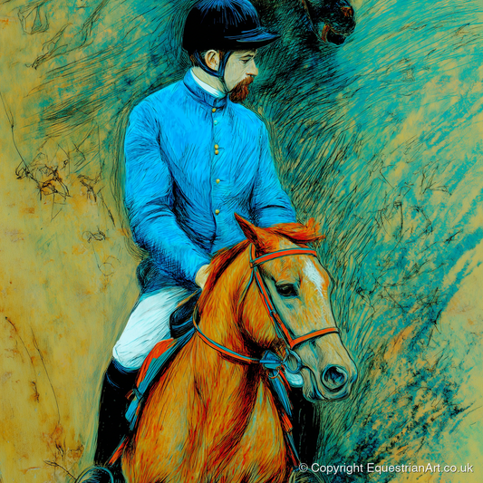 The Cerulean Jockey - racing horse art print and canvas by Cecily Warwick A.I