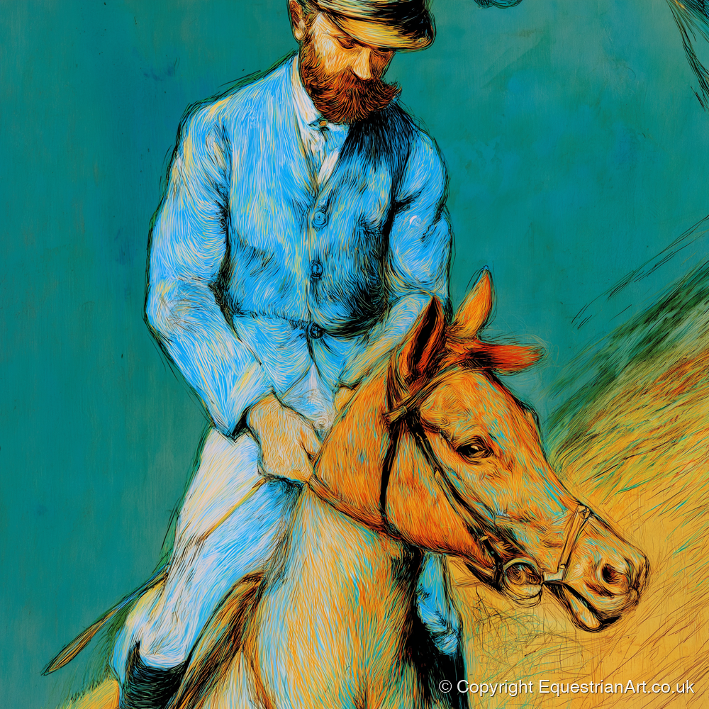The Cerulean Rider - racing horse art print and canvas by Cecily Warwick A.I