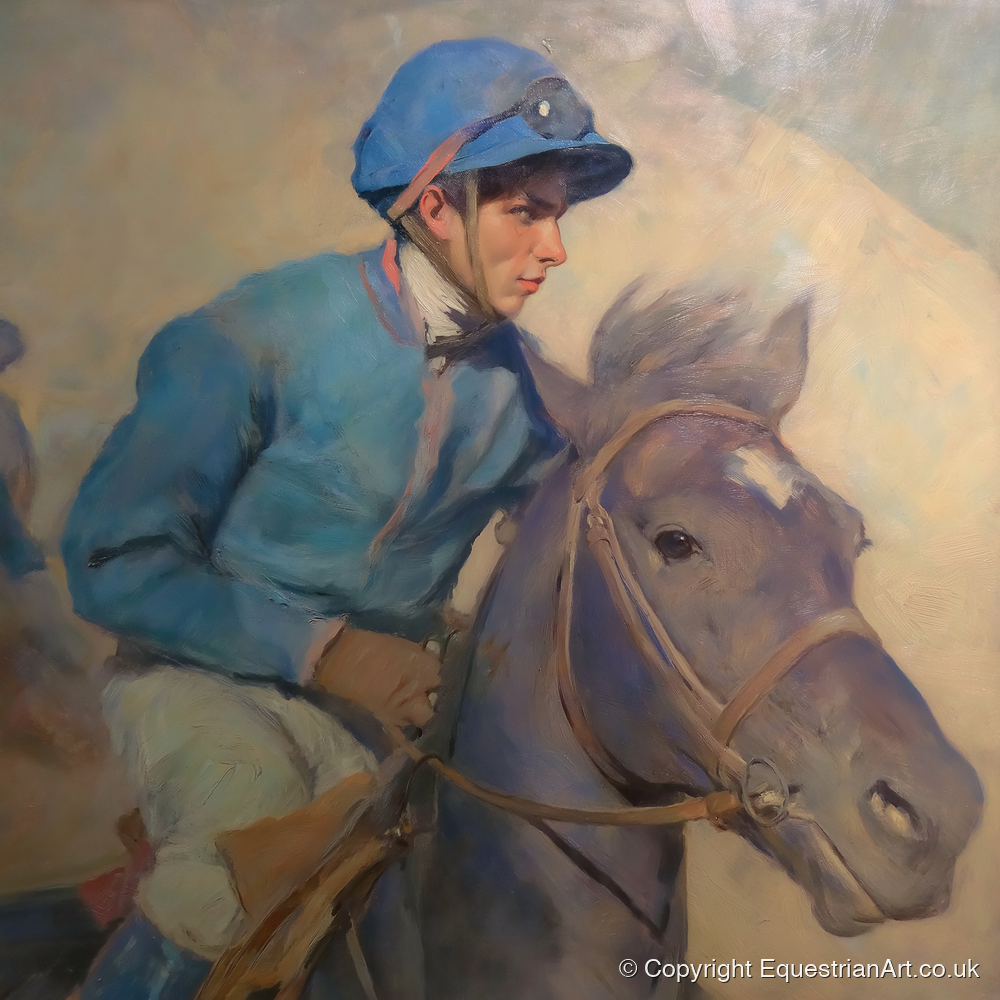 The Cerulean Silks - racing horse art print and canvas by Alistair Rhodes A.I