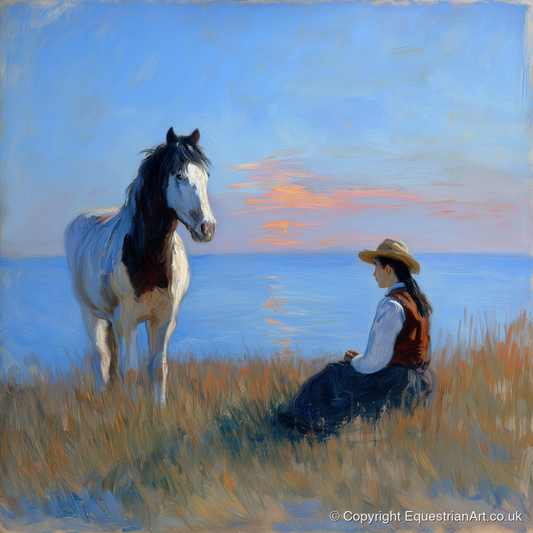The Coastal Companion - horse & rider art print and canvas by Gabriel Hayes A.I