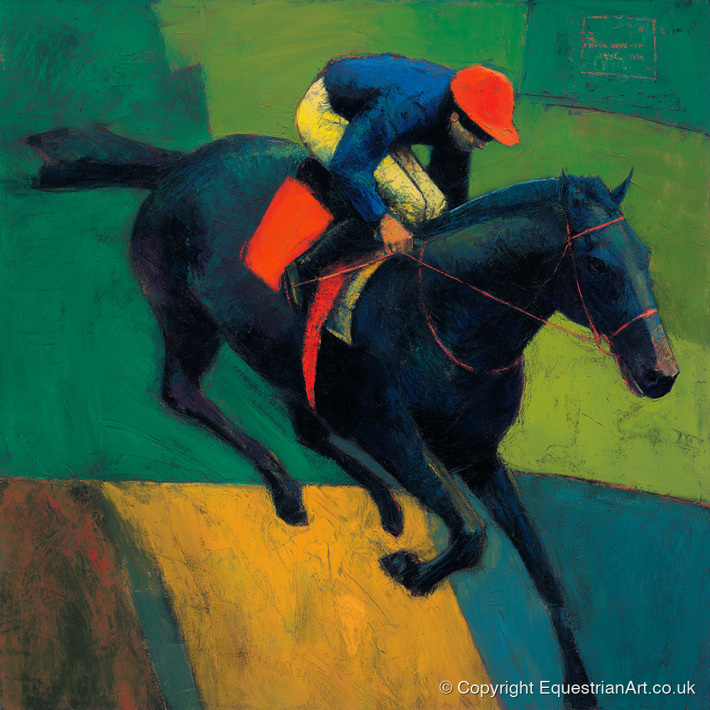 The Crimson Cap - racing horse art print and canvas by Lucius Merrick A.I