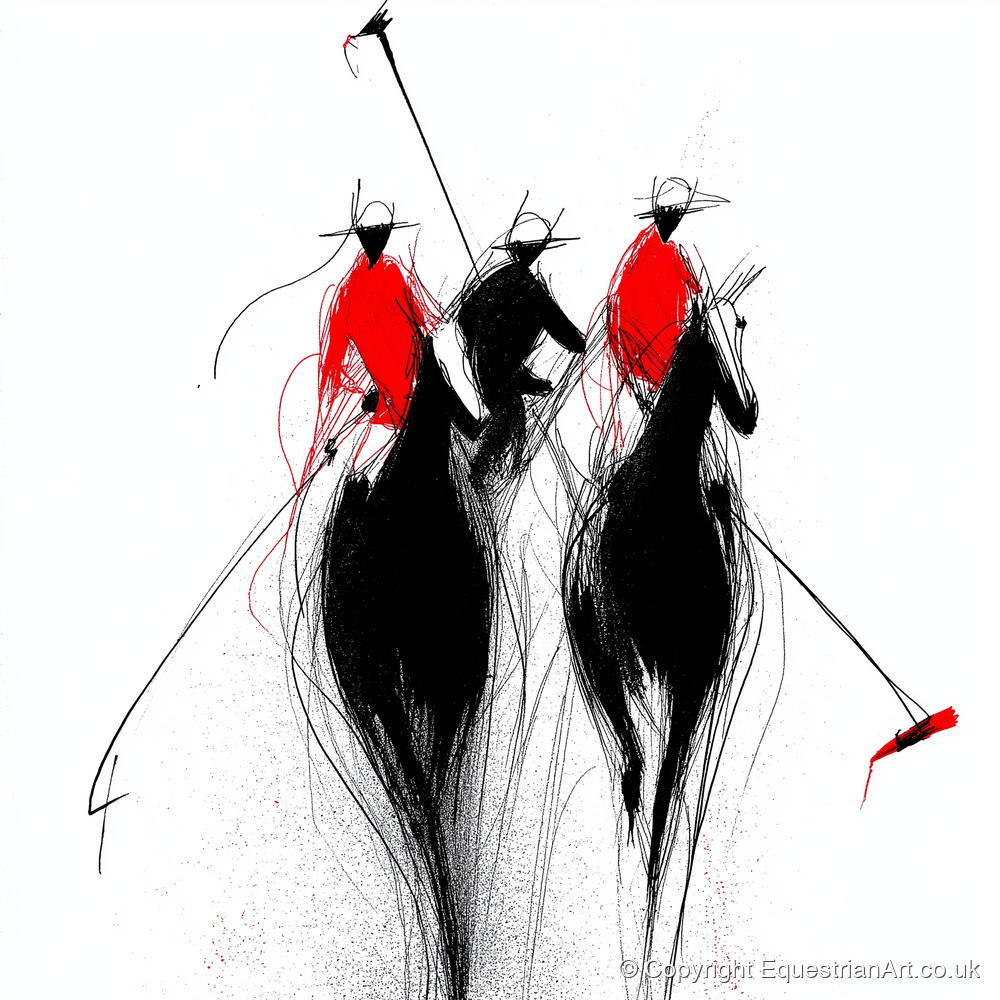 The Crimson Charge - polo horse art print and canvas by Sebastian Vale A.I