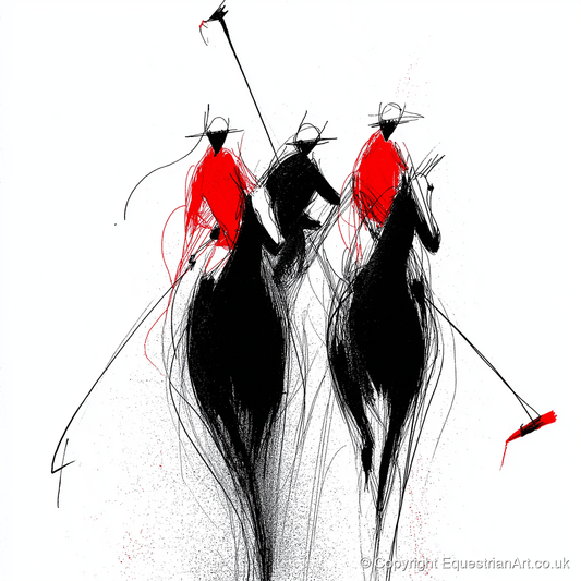 The Crimson Charge - polo horse art print and canvas by Sebastian Vale A.I