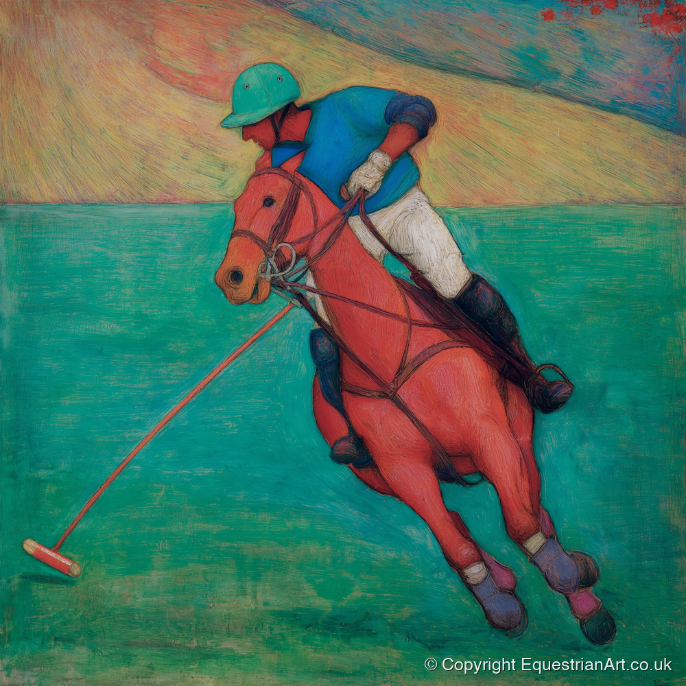 The Crimson Chukka - polo horse art print and canvas by Lawrence Gable A.I