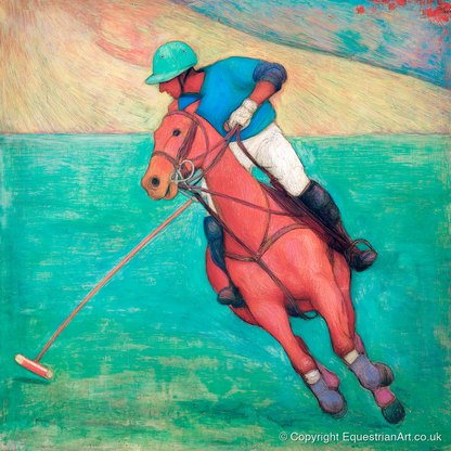 The Crimson Chukka - polo horse art print and canvas by Lawrence Gable A.I