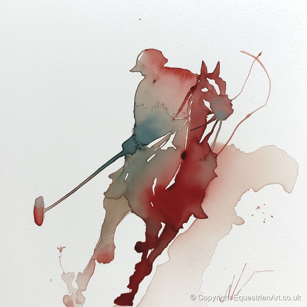 The Crimson Chukka - polo horse art print and canvas by Theodore Grant A.I