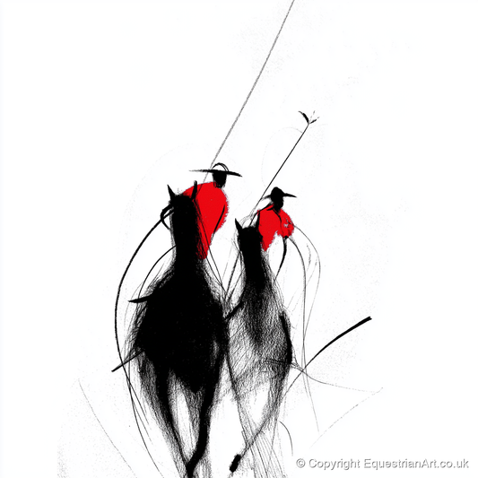 The Crimson Chukka - polo horse art print and canvas by Sebastian Vale A.I