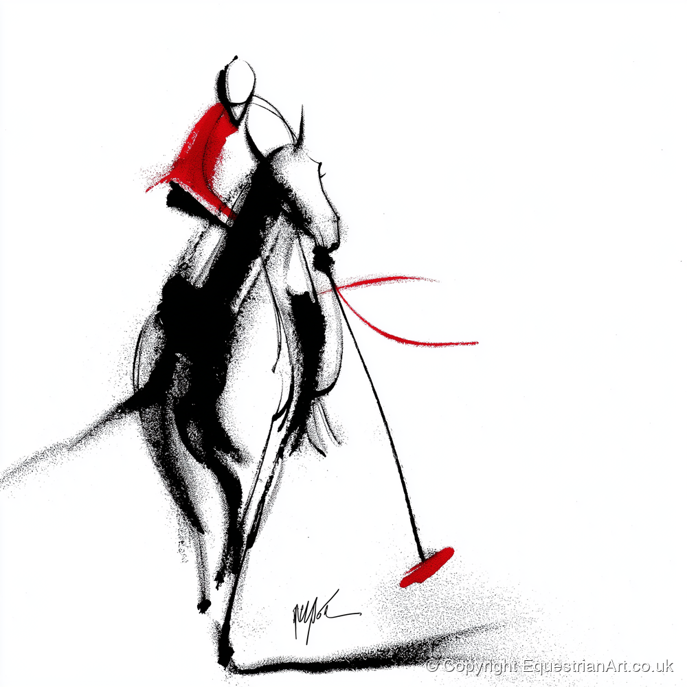 The Crimson Chukka - polo horse art print and canvas by Sebastian Vale A.I