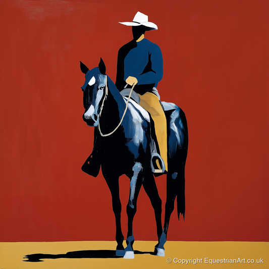 The Crimson Frontier Rider - western horse art print and canvas by Vivienne Hartley A.I