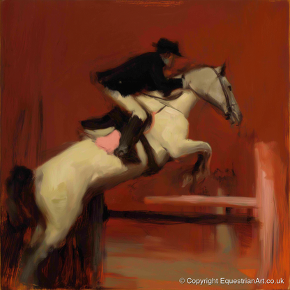 The Crimson Leap - show jumping horse art print and canvas by Thomas Cavendish A.I