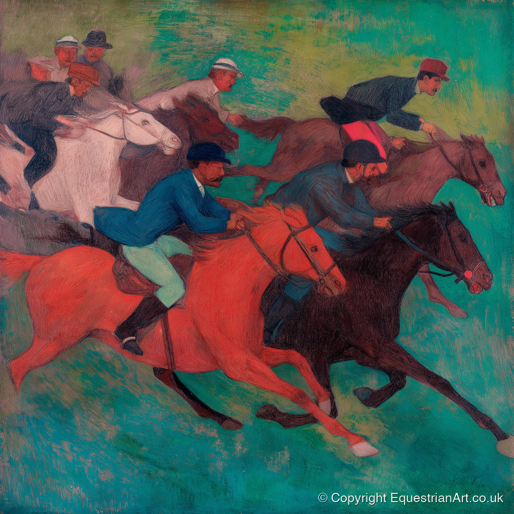 The Crimson Stride - racing horse art print and canvas by Lawrence Gable A.I
