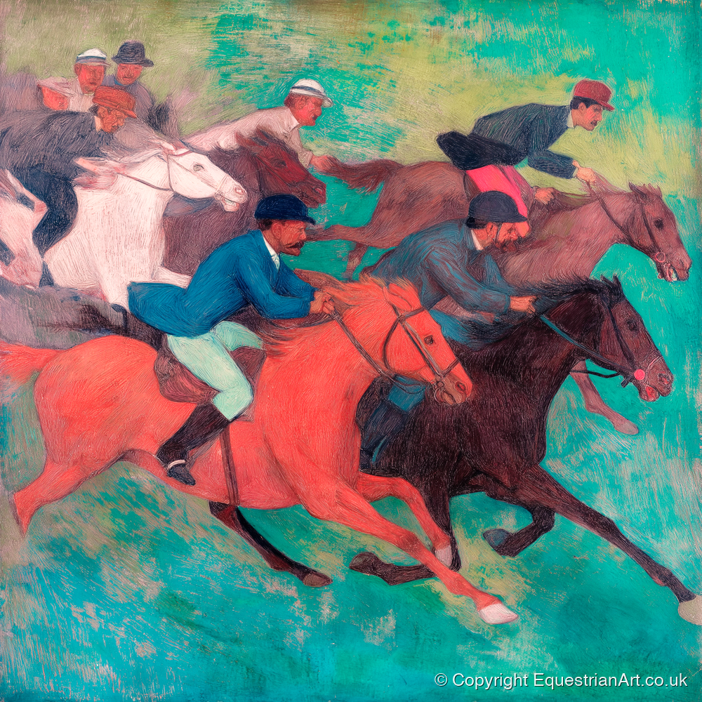 The Crimson Stride - racing horse art print and canvas by Lawrence Gable A.I