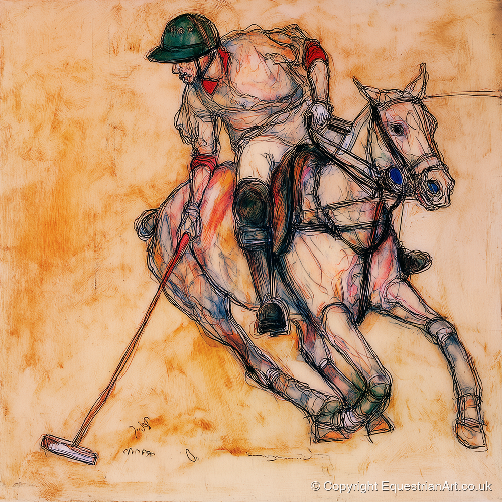 The Decisive Strike - polo horse art print and canvas by Clementine Villiers A.I