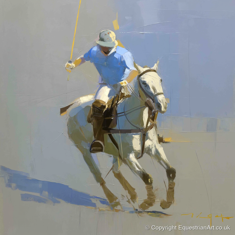 The Decisive Stroke - polo horse art print and canvas by Elias Thorne A.I
