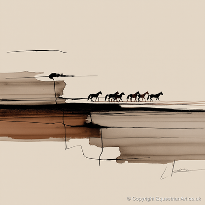 The Distant Herd - horse landscape art print and canvas by Julian Vance A.I
