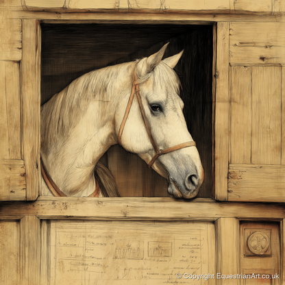 The Draftsman's Grey - horse stable art print and canvas by Albert Loxley A.I