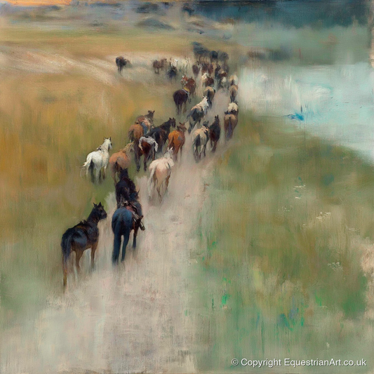 The Dusty Trail - wild horses art print and canvas by Nathaniel Reed A.I