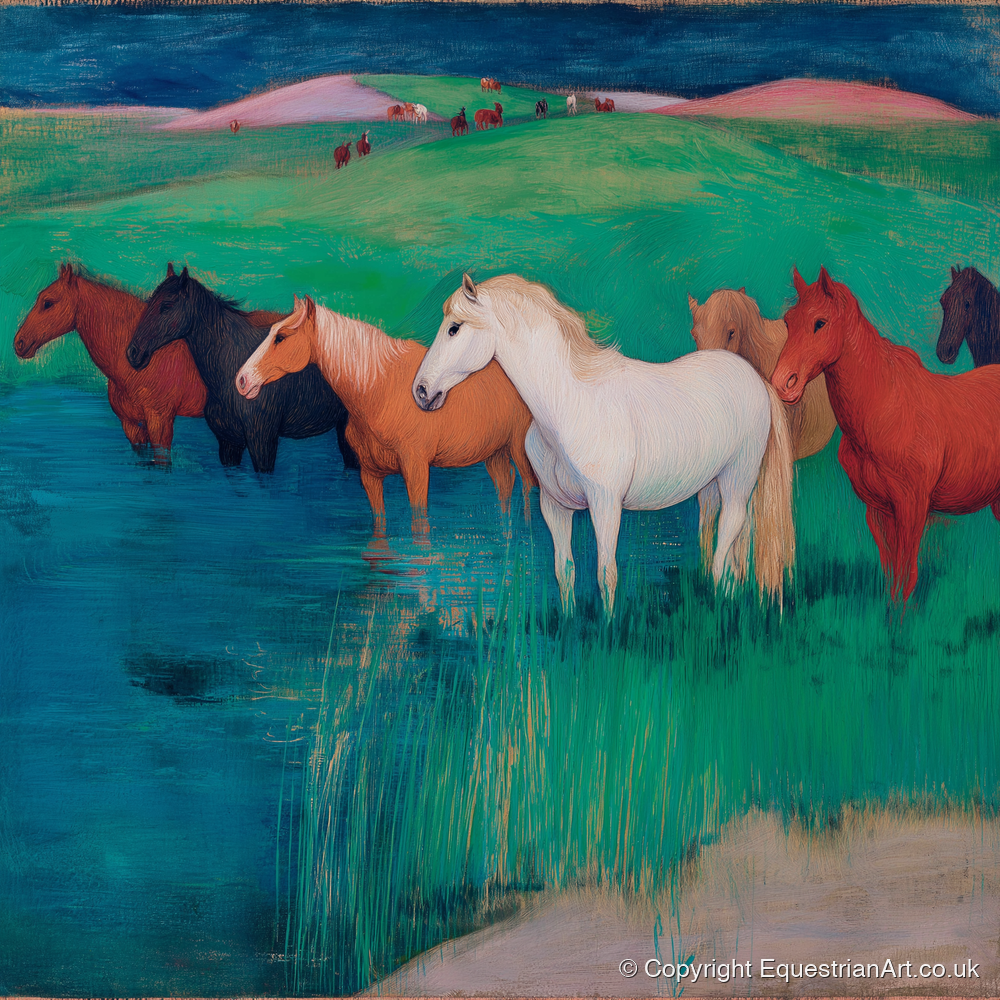 The Emerald Shallows - wild horses art print and canvas by Lawrence Gable A.I