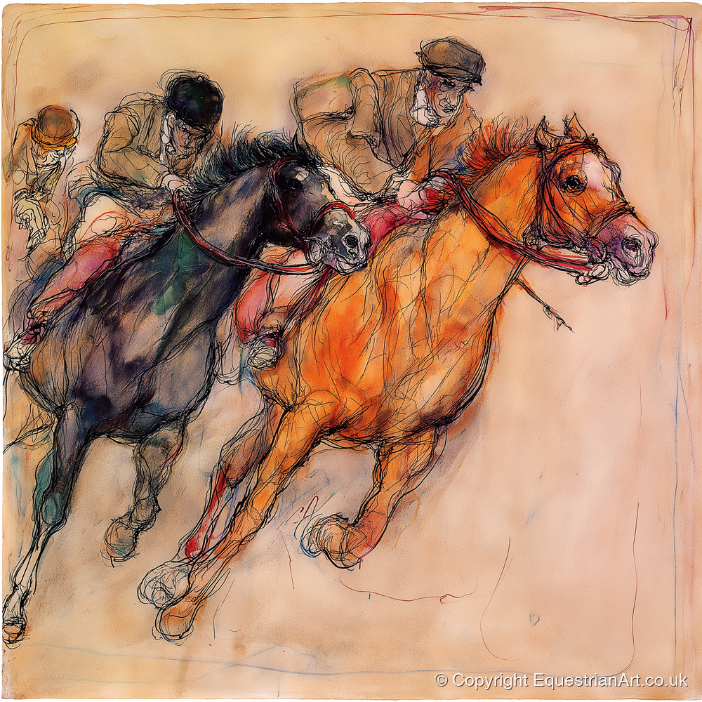 The Final Furlong - racing horse art print and canvas by Clementine Villiers A.I