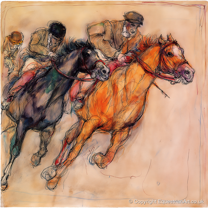 The Final Furlong - racing horse art print and canvas by Clementine Villiers A.I