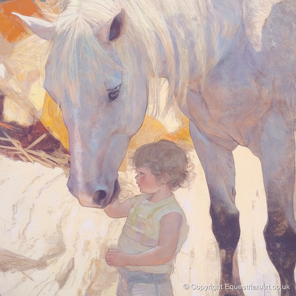 The First Touch - horse & rider art print and canvas by Isobel Hawthorn A.I