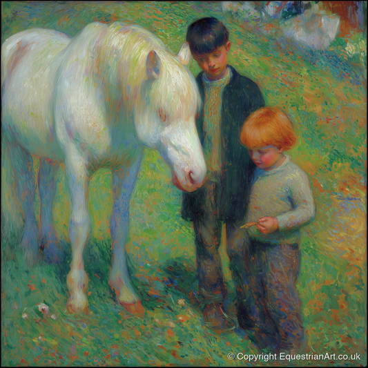 The Gentle Grey - horse & rider art print and canvas by Ambrose Keating A.I