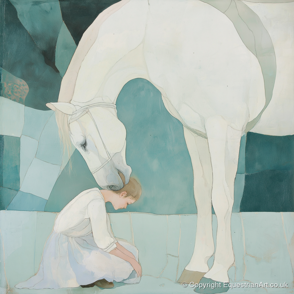 The Gentle Guardian - horse & rider art print and canvas by Flora Whitby A.I