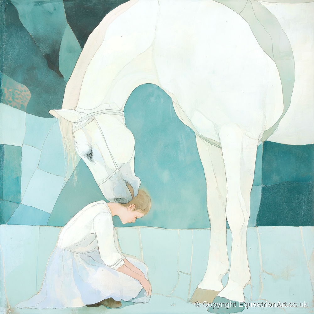 The Gentle Guardian - horse & rider art print and canvas by Flora Whitby A.I