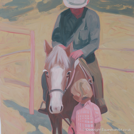 The Gentle Lesson - horse & rider art print and canvas by Florence Hadley A.I