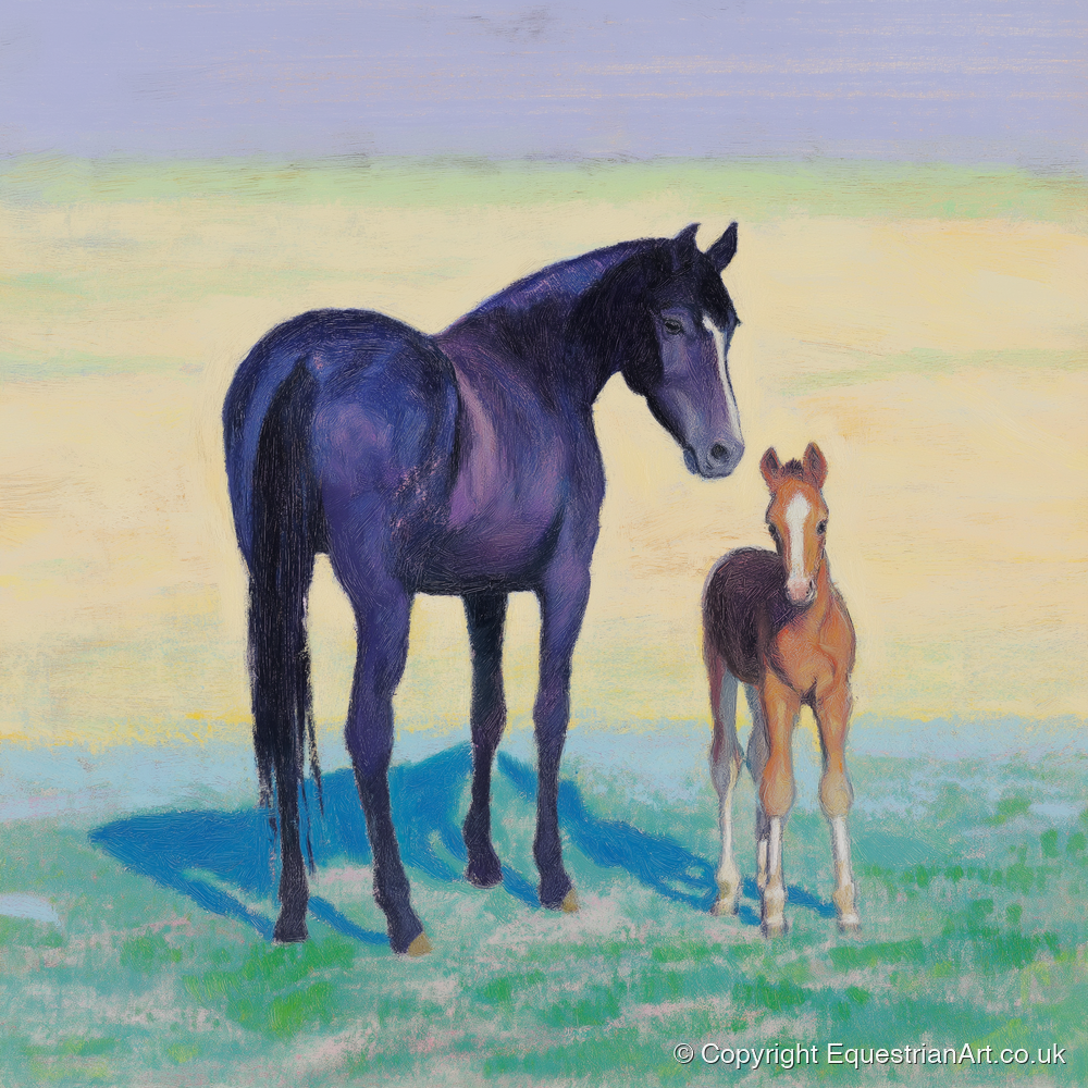 The Gentle Watch - mare & foal art print and canvas by Imogen Spencer A.I