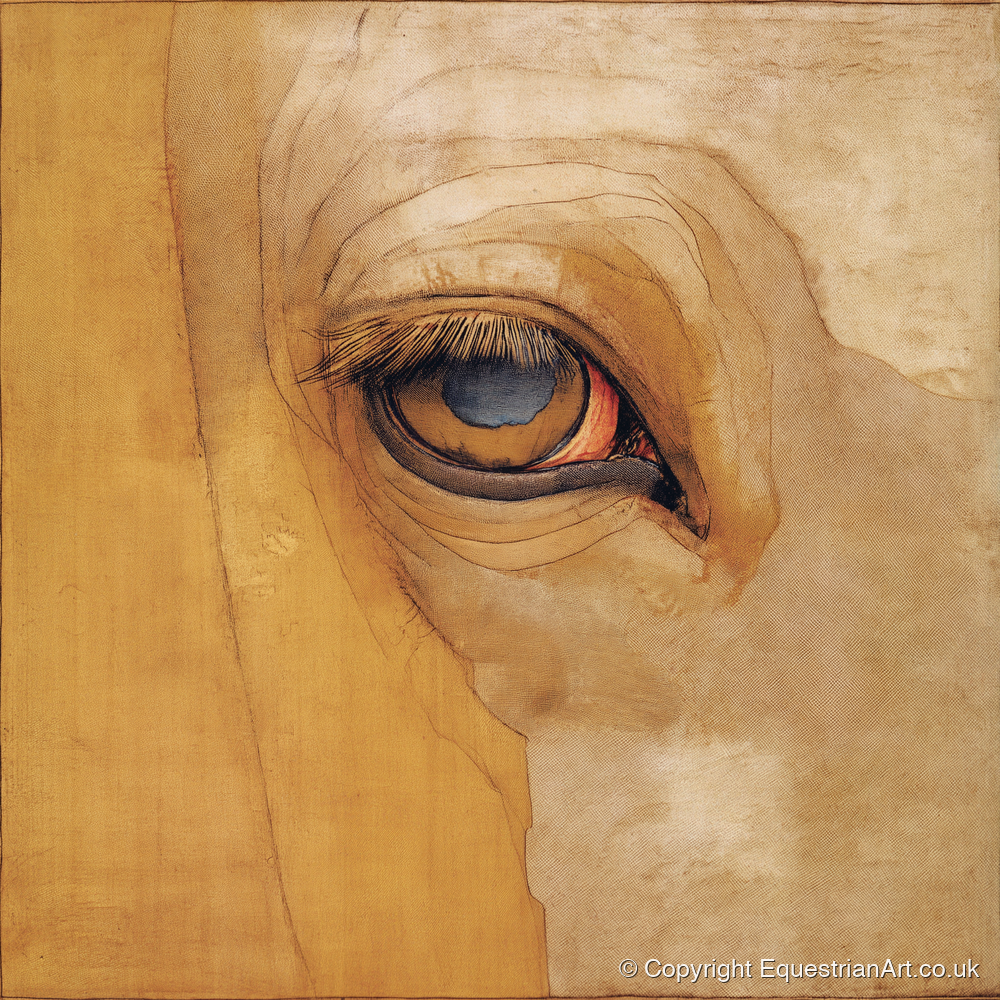 The Golden Gaze - horse portrait art print and canvas by Sophie Laurent A.I