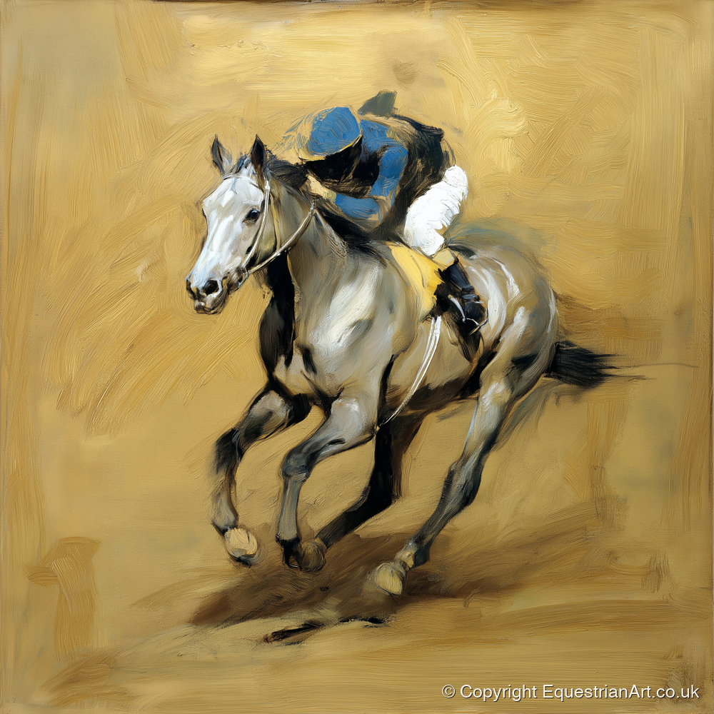 The Grey Challenger - racing horse art print and canvas by Samuel Pembroke A.I
