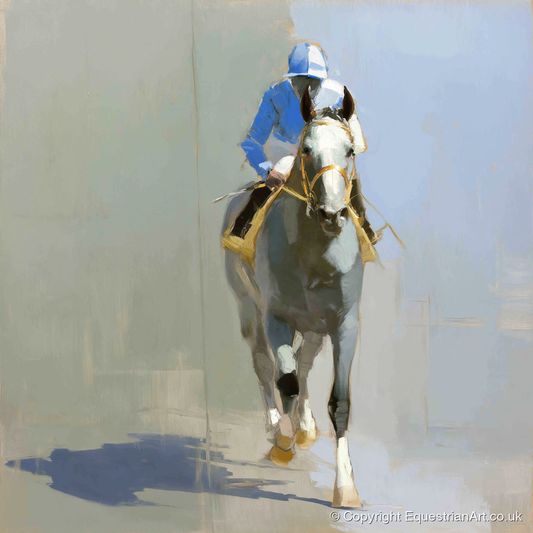 The Grey Challenger - racing horse art print and canvas by Elias Thorne A.I