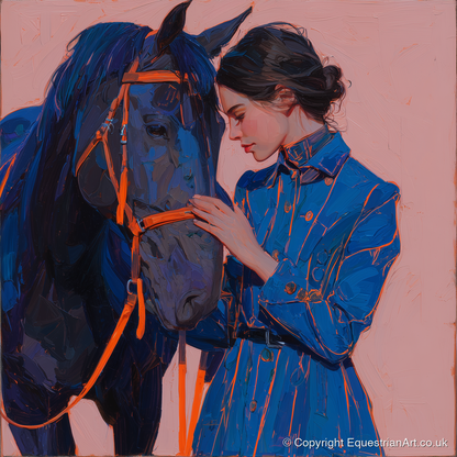 The Indigo Embrace - horse & rider art print and canvas by Evander Winslow A.I