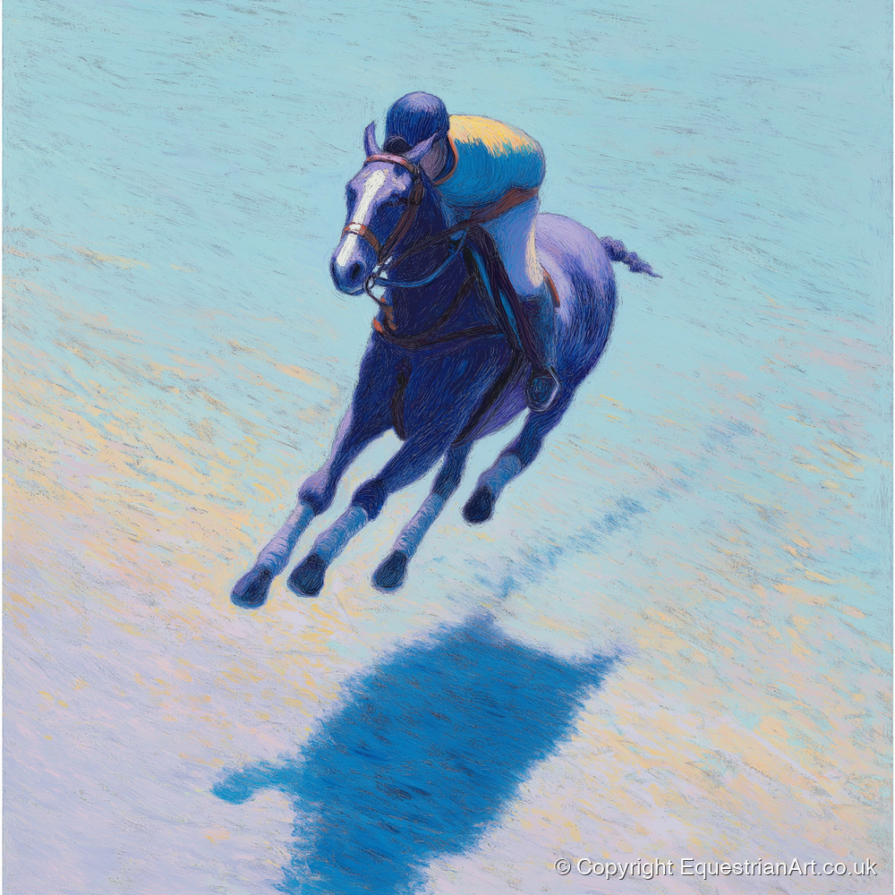 The Indigo Gallop - polo horse art print and canvas by Imogen Spencer A.I