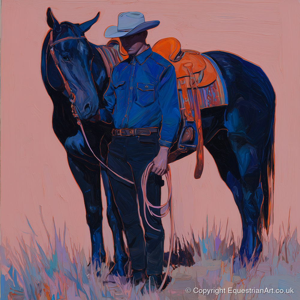 The Indigo Horseman - western horse art print and canvas by Evander Winslow A.I