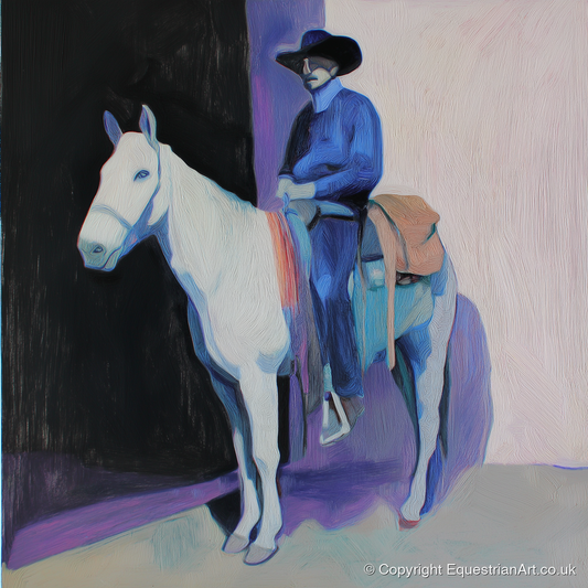 The Indigo Rider - western horse art print and canvas by Marcus Vane A.I