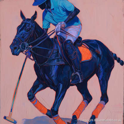 The Indigo Strike - polo horse art print and canvas by Evander Winslow A.I