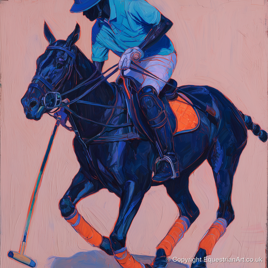 The Indigo Strike - polo horse art print and canvas by Evander Winslow A.I