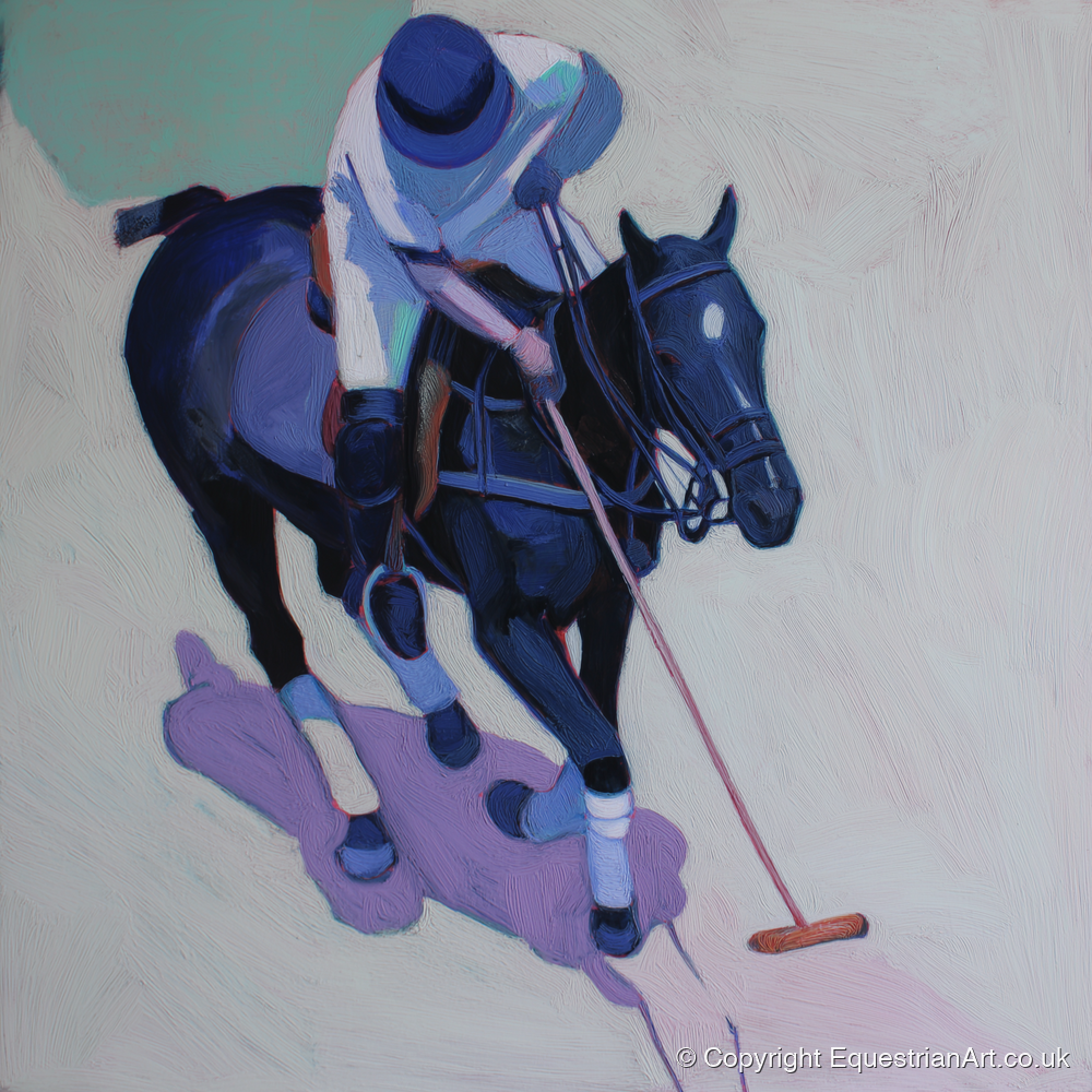 The Indigo Swing - polo horse art print and canvas by Marcus Vane A.I