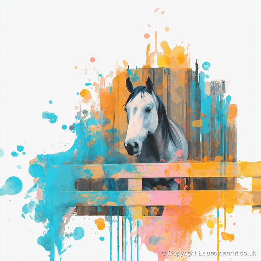The Inquisitive Grey - horse stable art print and canvas by Gwendolyn Hurst A.I