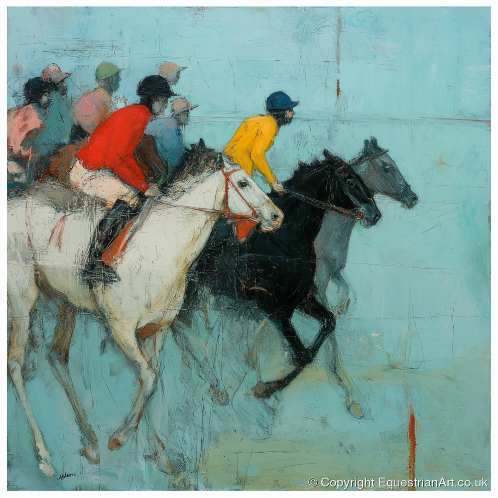 The Inside Rail - racing horse art print and canvas by Margot Davenport A.I