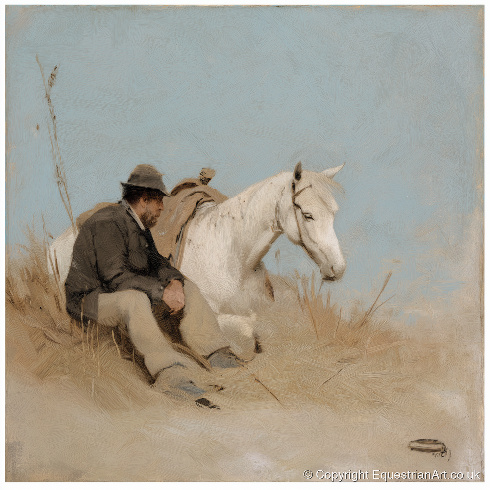 The Journey's Pause - horse & rider art print and canvas by Frederick Lowell A.I