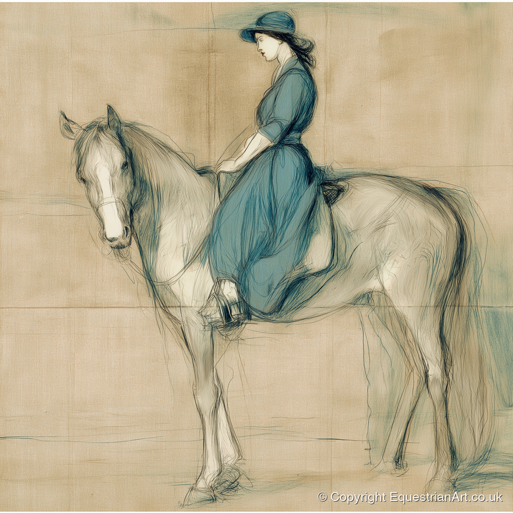 The Lady in Teal - horse & rider art print and canvas by Clara Pemberton A.I