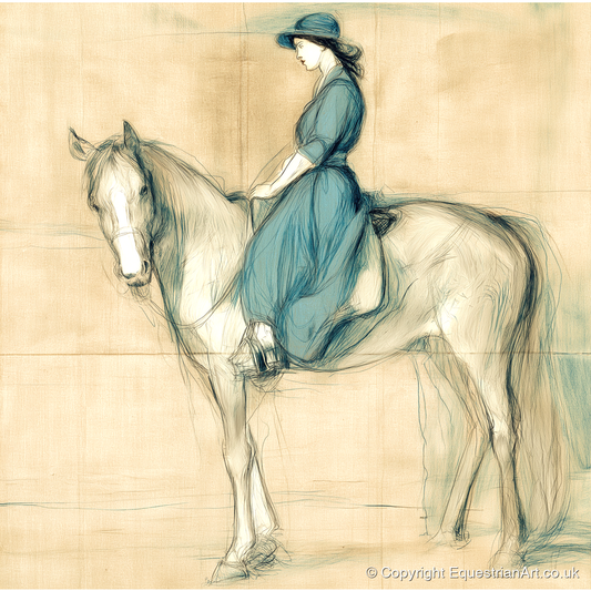 The Lady in Teal - horse & rider art print and canvas by Clara Pemberton A.I