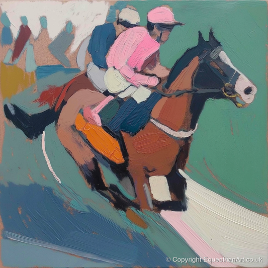 The Leading Edge in Rose - racing horse art print and canvas by Diana Sutherland A.I