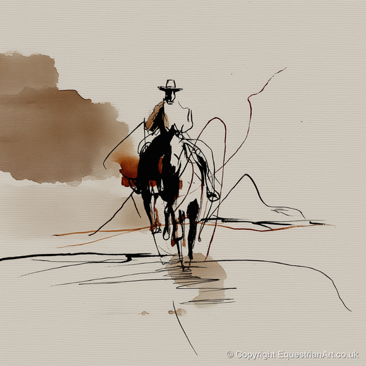 The Lone Rider - western horse art print and canvas by Julian Vance A.I