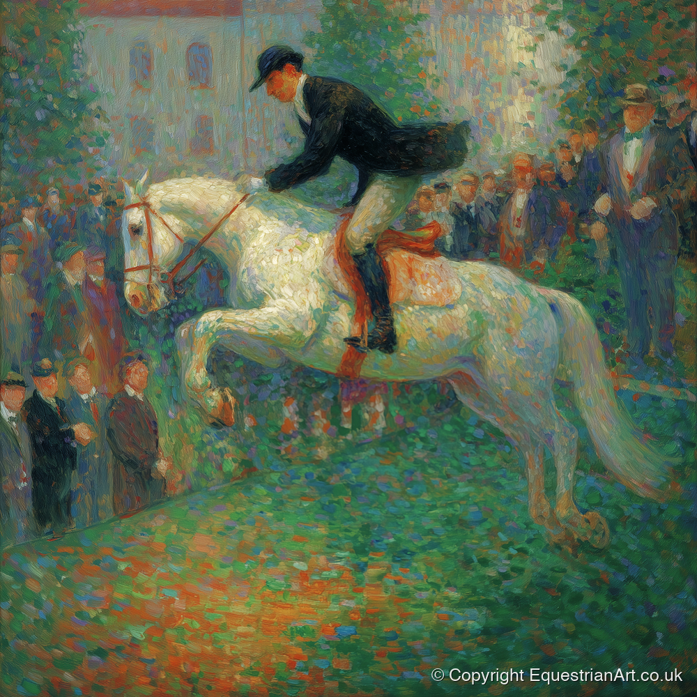 The Luminous Leap - show jumping horse art print and canvas by Ambrose Keating A.I