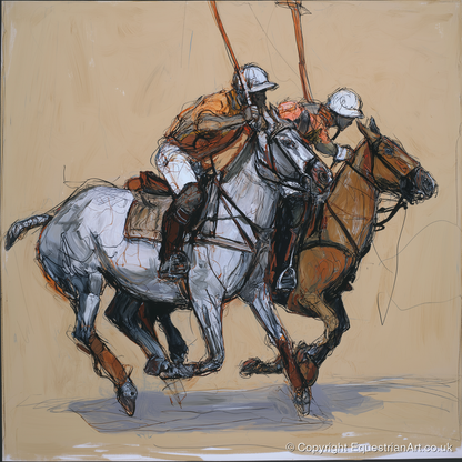 The Midfield Duel - polo horse art print and canvas by Jasper Montgomery A.I