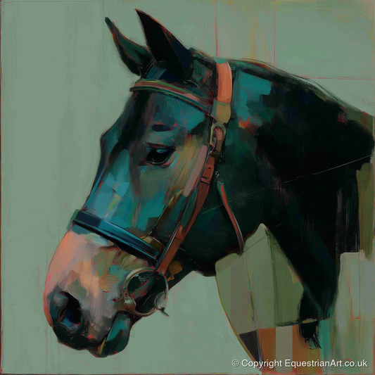 The Midnight Bridle - horse portrait art print and canvas by Quentin Hart A.I